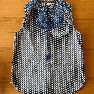J. Crew Navy and White Embroidered Sleeveless Camisole